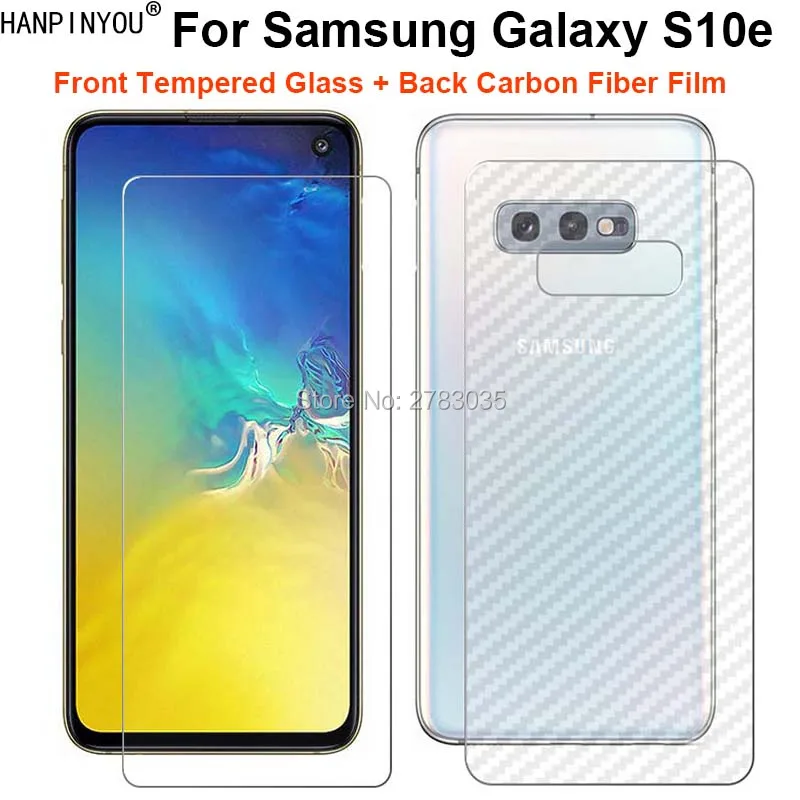 For Samsung Galaxy S10e G970FD 1Set = Soft Back Carbon Fiber Film + Ultra Thin Premium Tempered Glass Front Screen Protector