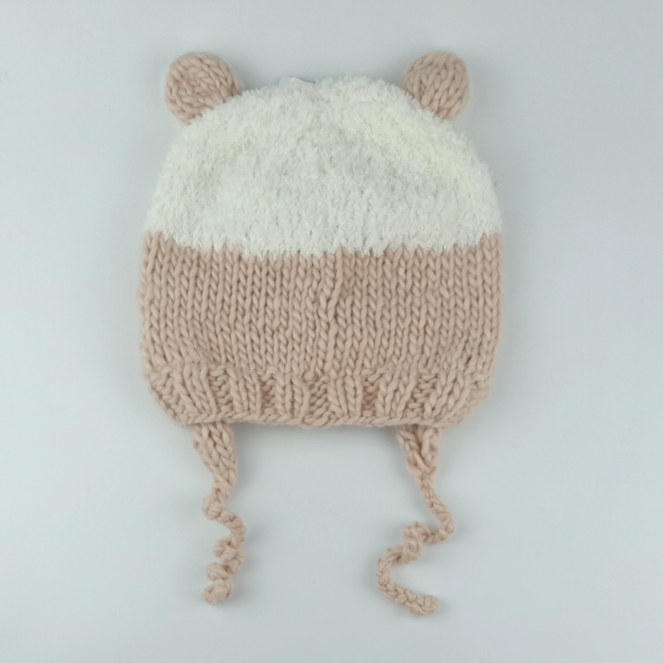 2022 spring autumn winter cartoon  pink cat stylish hand made knitted knit hat for baby girls child children with cotton lining