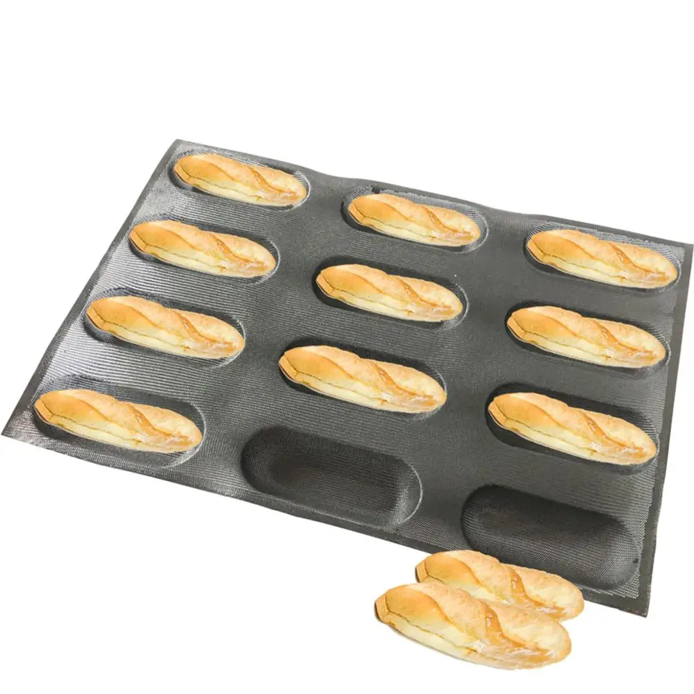 Bluedrop silicone hot dog bread form baby sandwich baking sheet oblong shape mold full sheet pan baking mould 6.5 inch 12 caves