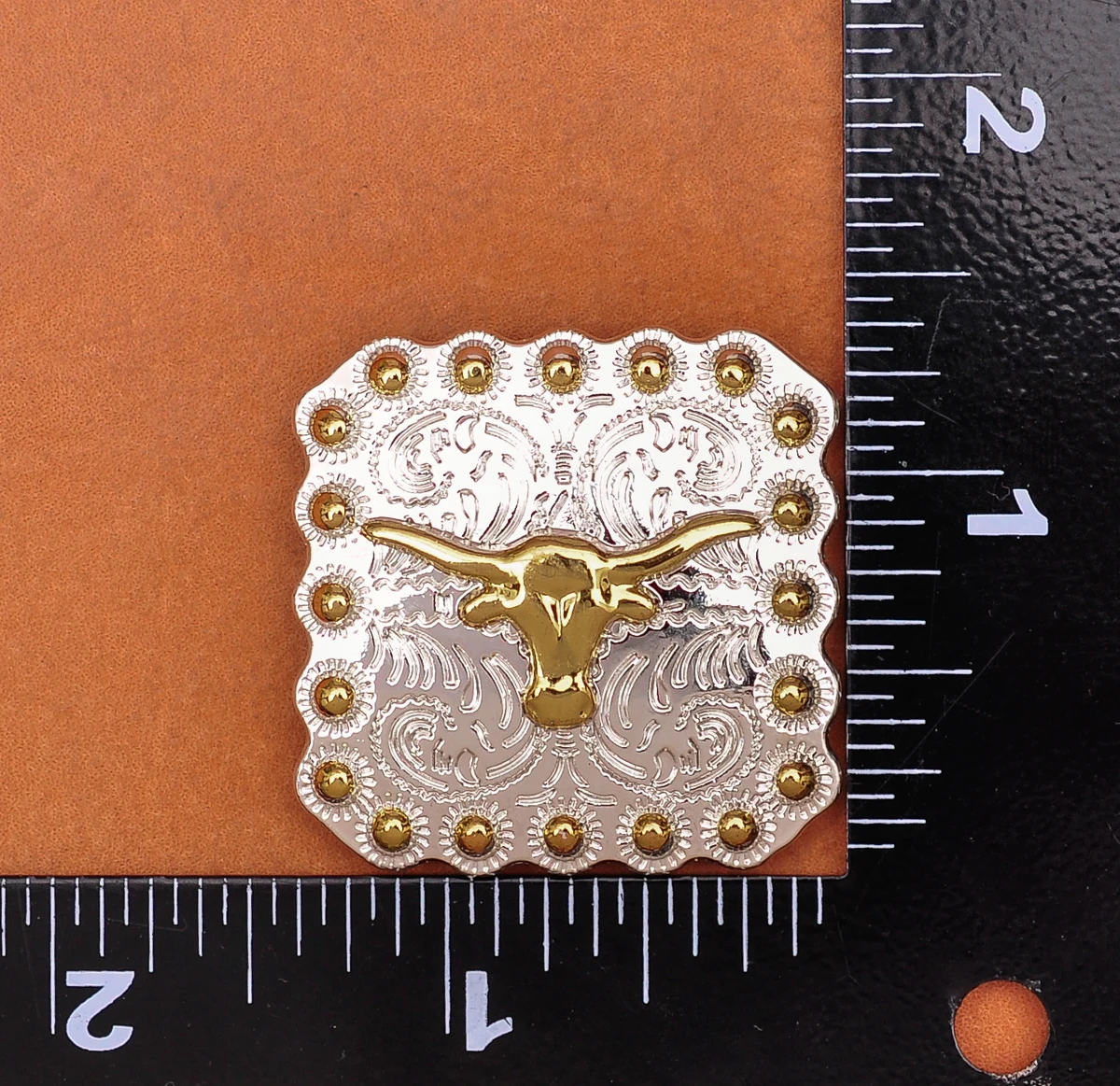 6PC 35*35MM TEXAS WESTERN COWBOY COWGIRL SADDLE SQUARE LONGHORN  ROUND BERRY LEATHERCRAFT SILVER GOLD SCREW BACK CONCHO BUTTON