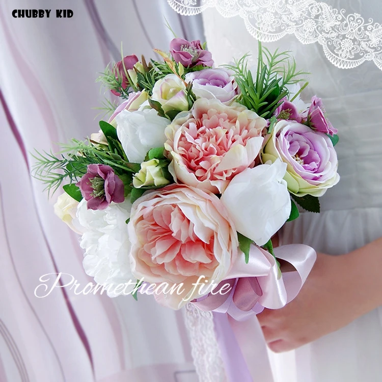 

Nice ! 2019 New artificial flower wedding bouquet fake flower bridal bouquet for wedding party pink purple color bride's bouquet