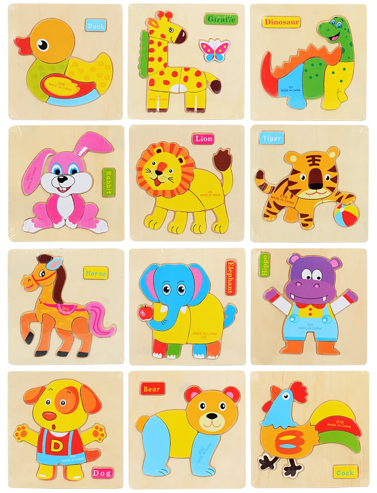 

Random 1 Piece Wooden 3D Puzzle Jigsaw Toys Infant Baby Kids Education Learning Tools Childhood Toys Animal Puzzle