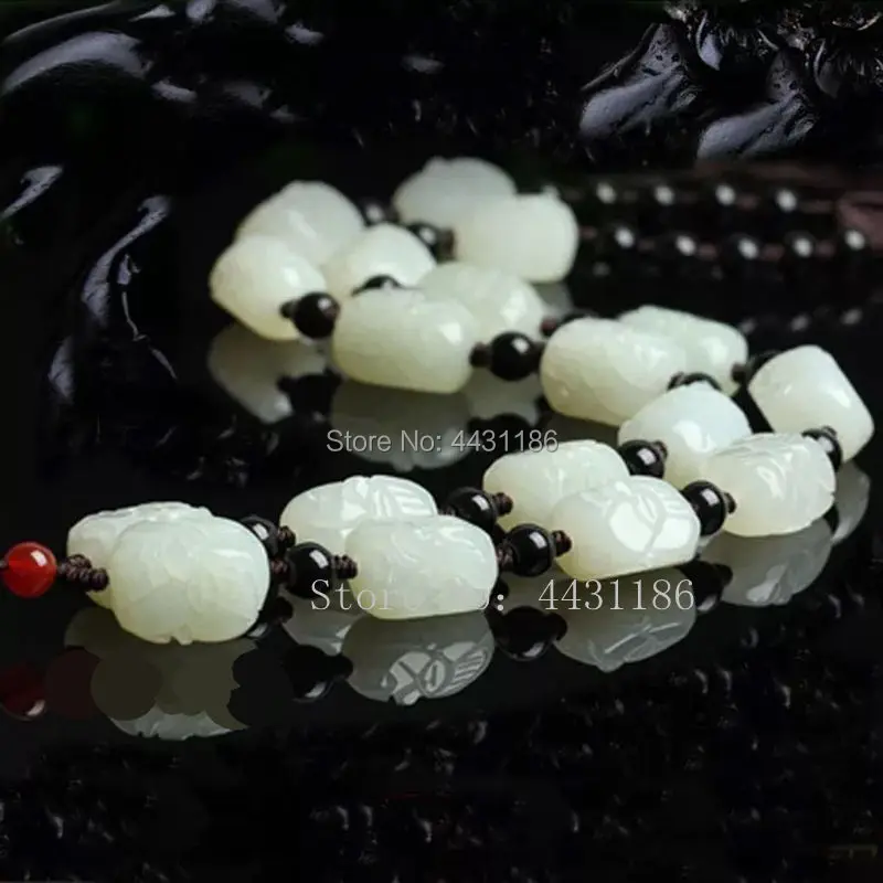 XinjiangNephrite white jade  Rohan Necklace Male and female Pendant Sweater chain natural jade Exorcise evil spirits Lucky chain