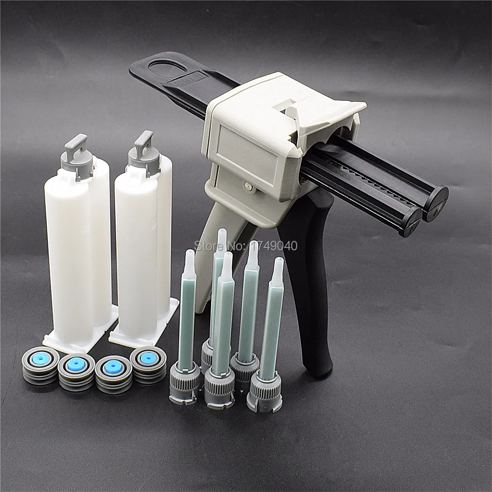 50ml pistola per calafataggio con colla epossidica 1:1 pistola per colla AB con 2 pezzi 50ml 1:1 cartuccia vuota a doppia canna e 5 pezzi 1:1 Set di ugelli per miscelazione statica