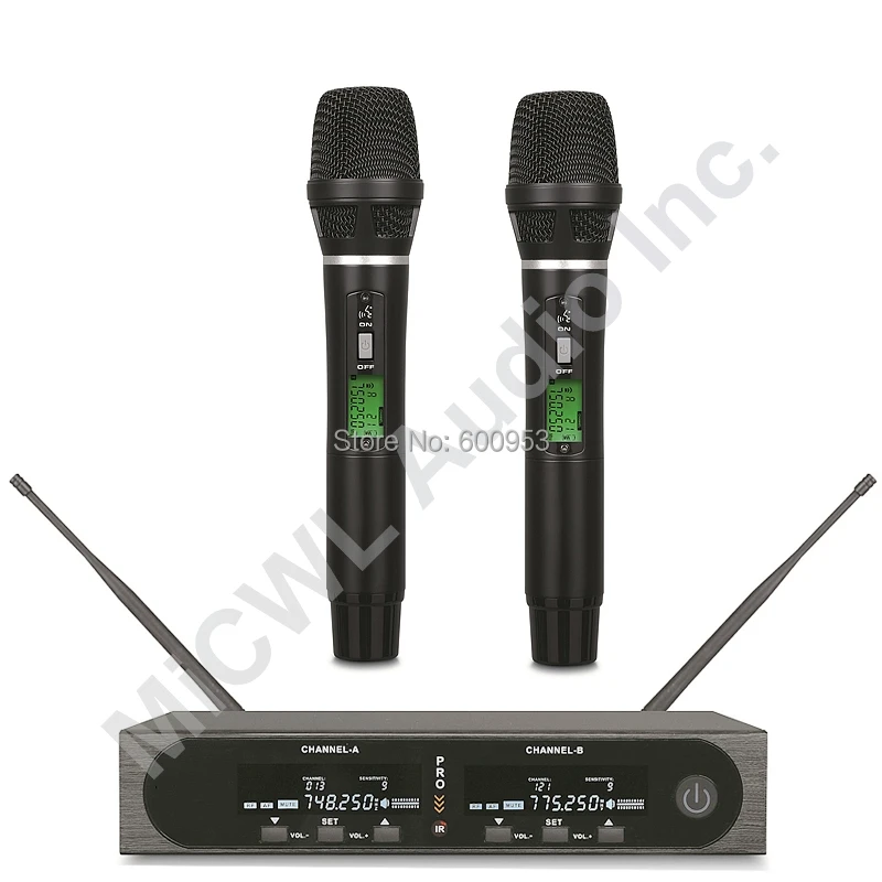 Pro SKM9000 2x100 Channel White Handhel Karaoke Wireless Microphone System Stage Performance Singing Headset Lavalier Mic System