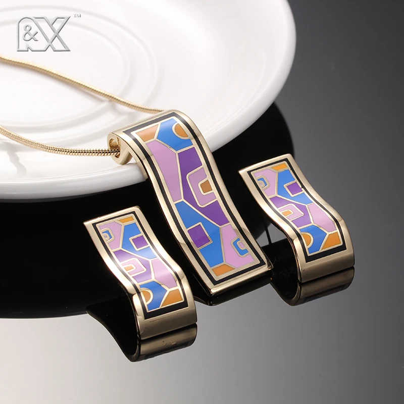 R&X Fashion Necklace/Earrings F252-f257 Girls Jewelry Sets Anniversary Fine Costume Sieraden Sets Enamel Jewelry Necklace Set CC