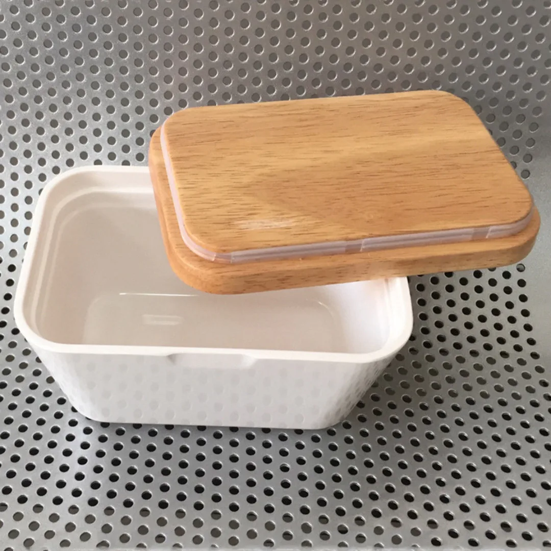 250/500ml Butter Box Dish With Lid Holder Storage Container Wood Melamine Serving Box Hotel Kitchen Tools Dinnerware Tableware