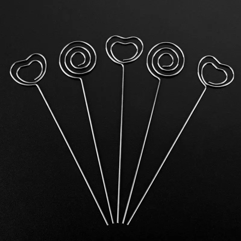 60 Pieces Metal Wires Memo Clip Note Card Holders Table Number Clip Photo Stand for Wedding Party Cake Decor, Round and Heart