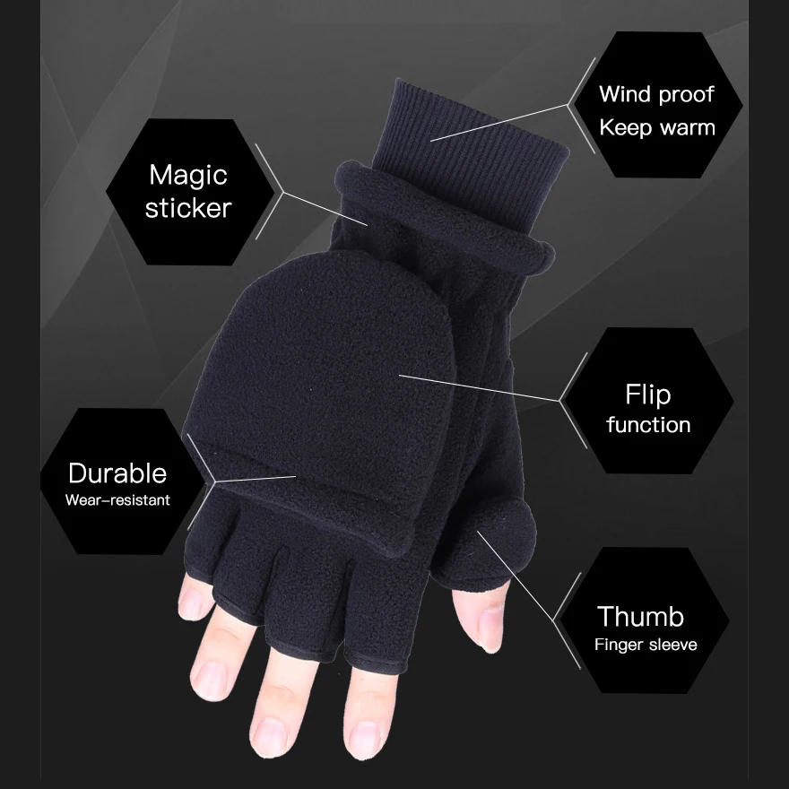 Fingerless Fishing Gloves with Cover Men Women Fleece Winter Warm Exposed Finger Mittens Knitted  Non-Slip Half Finger Gloves