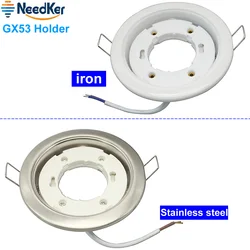 GX53 Led Lamp Holder Circular Iron White Silvery Body GX53 Lamp Bases With 10cm Wire For GX53 Led Light