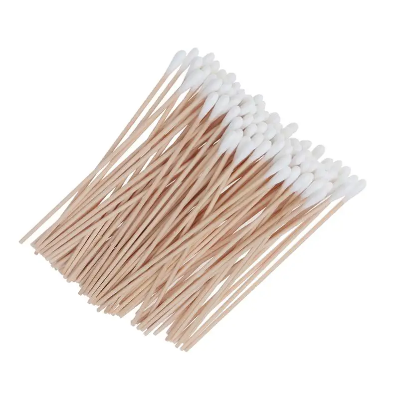 100Pcs Long Wood Handle Cotton Swab Medical Swabs Ear Cleaning Wound Care Cotton Buds Sanitary Round Cotton Tip Swab