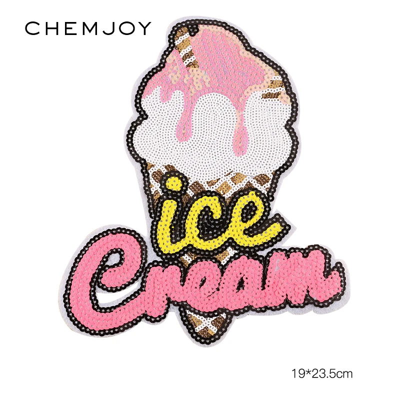 Sequin Patches Ice Cream Large Patch for Clothing Jackets Clothes Sticker Sewing on Applique DIY Craft Sequined Badge Apparel