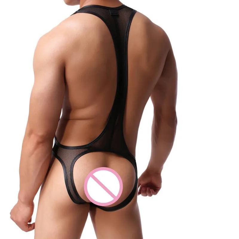 Body de Tanga de malla transparente para hombre, suspensorio transparente, traje de cuerpo Sexy Gay, ropa interior erótica, ropa de lencería