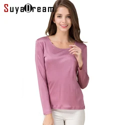 SuyaDream Frauen T shirt Natürliche Seide Lange ärmeln O neck Grundlegende hemd 2021 HERBST neue weiß schwarz Bodenbildung Top