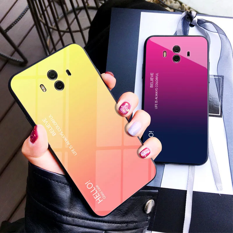 Huawei Mate 10 ALP L29 L09Case Gradient Aurora Tempered Glass Back Cover Phone Case For Huawei Mate 10 Pro Mate10Pro Shell Cover