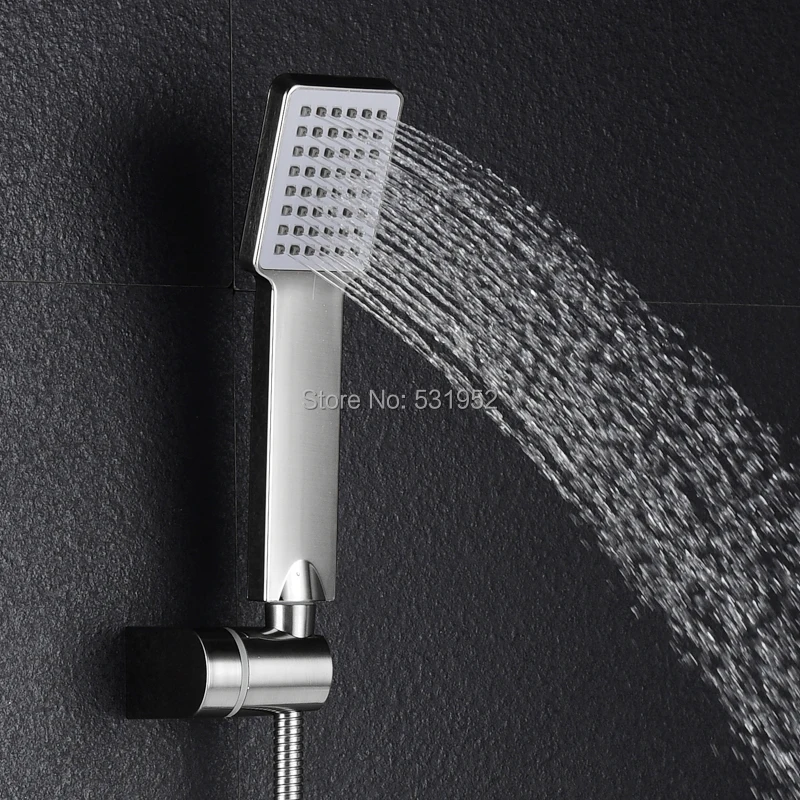 

Square Shower Head Brushed Nicel Hand Held Shower Wall Mount ABS Shower Set With Hose and Holder High Quality Free Shipping