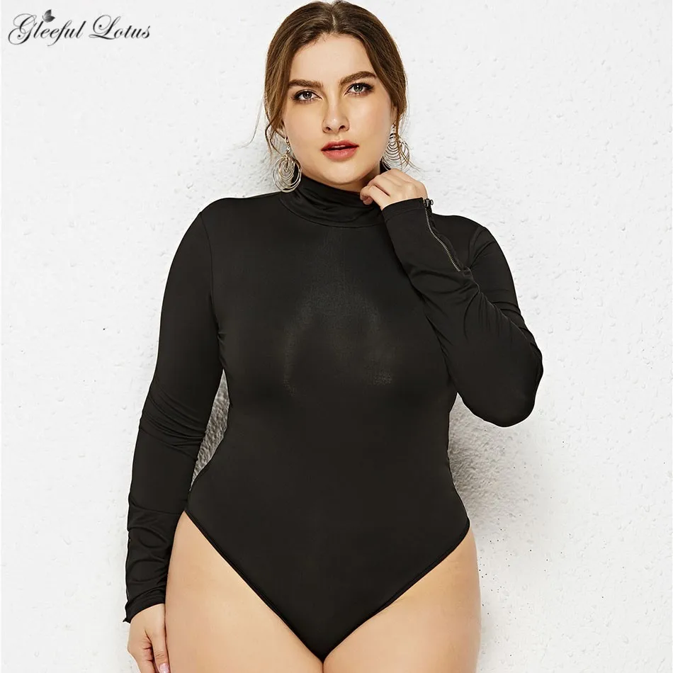 Sexy Plus Size Bodysuits Vrouwen Schildpad Hals Romper Bodycon Lange Mouwen Katoen Herfst Winter Dames Tops Skinny Zwart Wit Rood