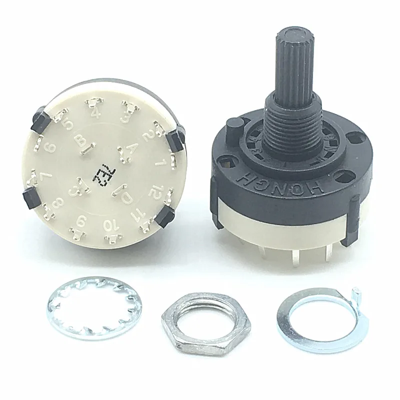 5pcs RS26 2 Pole 6 Position Selectable Band Rotary Channel Selector Switch Handle length 20MM with knob