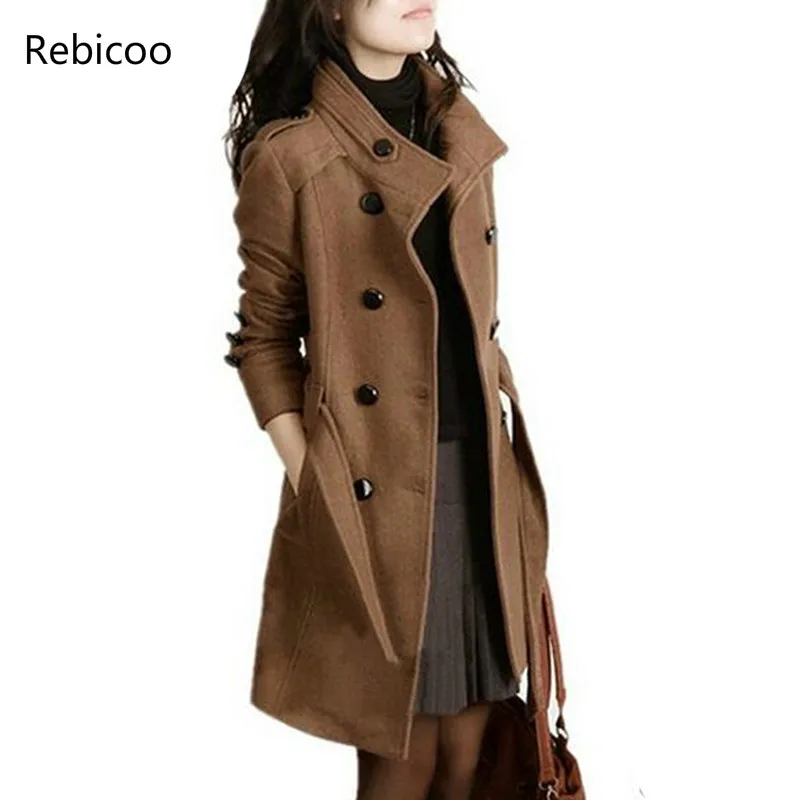 

New Women Trench Woolen Coat Winter Slim Double Breasted Overcoat Winter Coats Long Outerwear for Women Coat