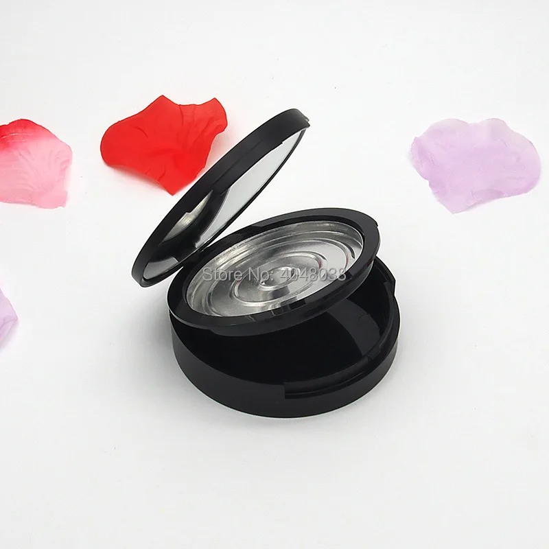 Empty Cosmetic Powder Compact with Mirror Black Makeup Container DIY Hightlight Box Dia 59mm Blusher Powder Puff Case 15 pcs