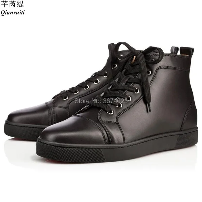 Qianruiti Runway Men\'s High Top Sneakers Round Toe Platform Flats Lace Up Shoes Men Trainers Casual Shoes High Quality Big 46