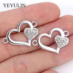 10 Pcs Silver Plated Color Love Heart Shape Alloy Connects For Making Necklace Bracelets Gift  Fashion Crystal Jewelry Findings