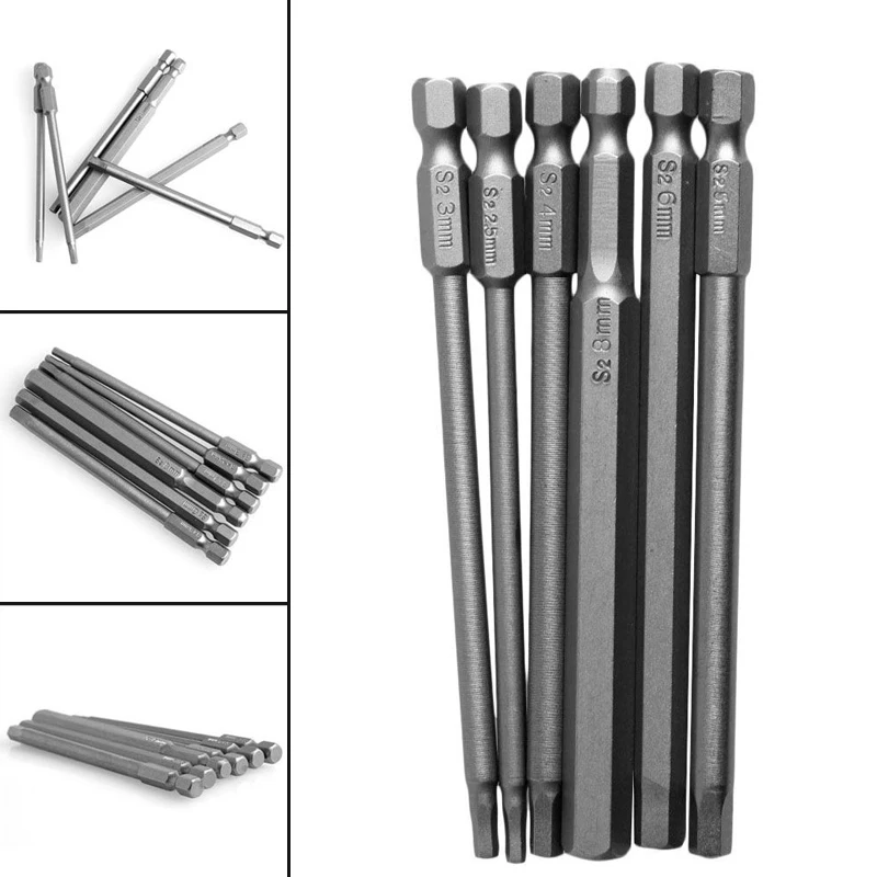 6pcs/SET  H2.5-H8 100mm Length Magnetic Torx Screwdriver Bits Set 1/4