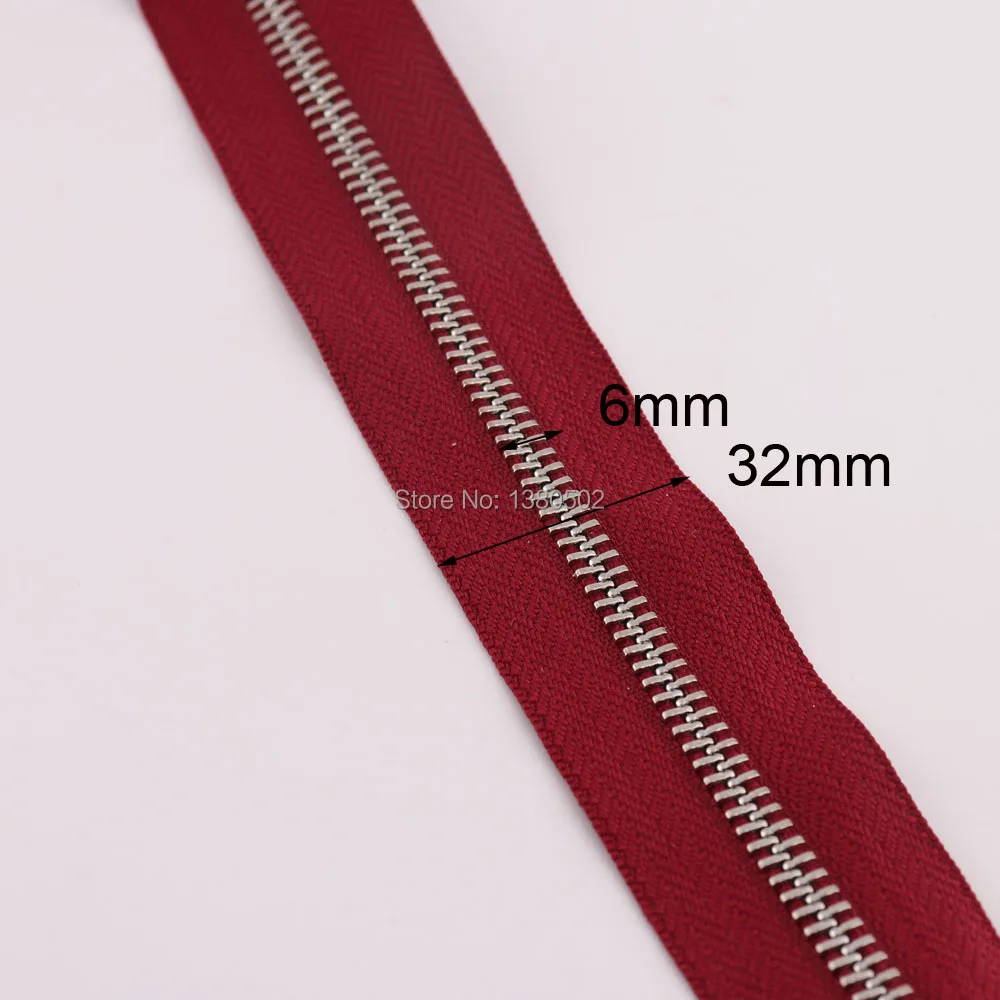 5Yards 5# Wine Red Color 32mm Width Nylon Zippers Metal Teeth Coil Zipper for Handbag Bag Shoes Luggage Sewing Accessories