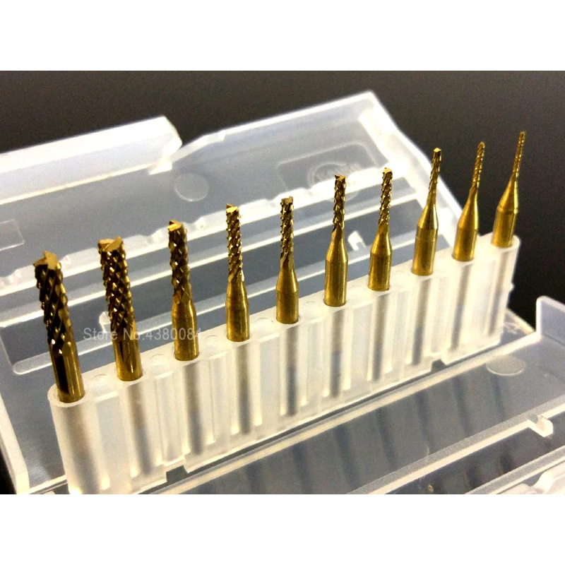 10Pcs Set Boxed 0.8-3.175mm Corn Milling Cutter Carbide Material PCB Drill Bits 1/8