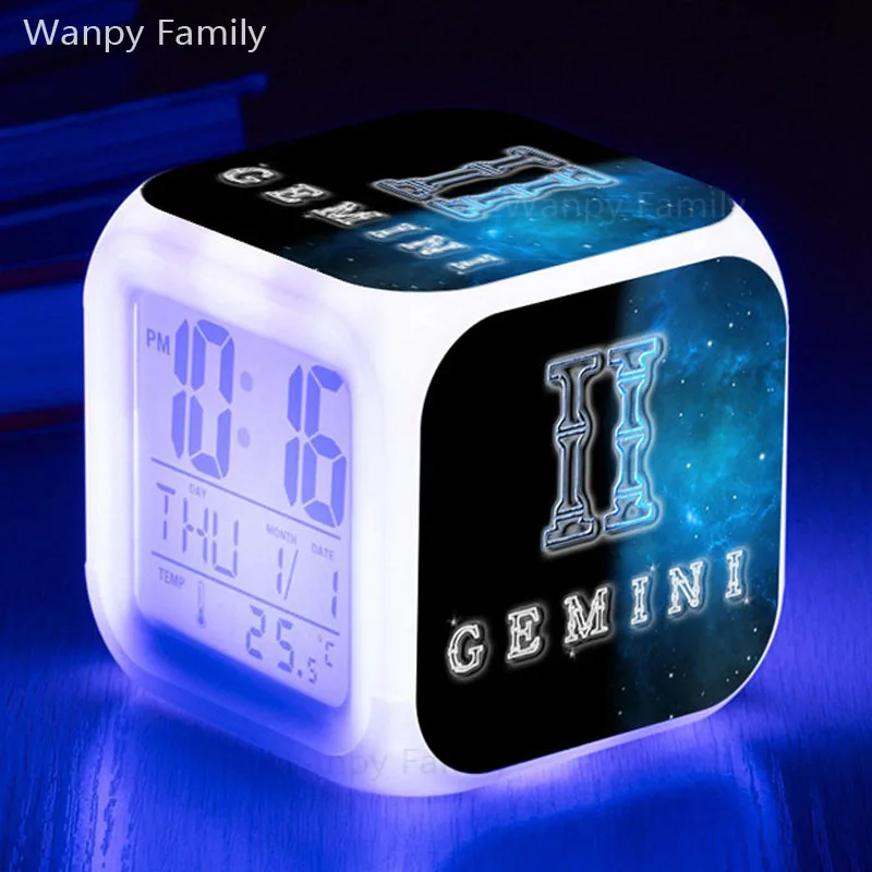 Gemini LED Alarm Clock 7 Color Change Glowing Digital Alarm Clock For Kids Birthday Gift Multifunction Luminous Electronic Clock