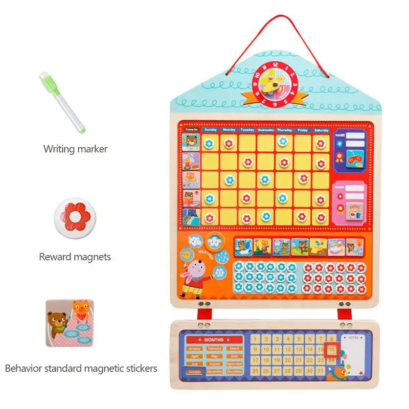 

Educational Magnetic Responsibility Chart Playboard for Children Baby Wooden Behavior Record Board Toy with Magnets