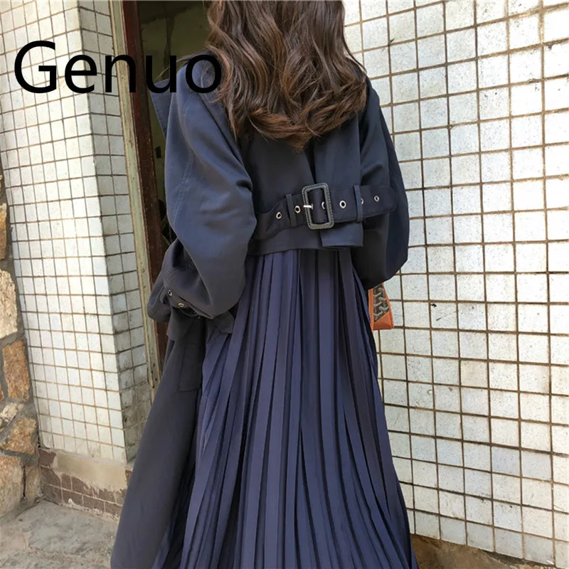 Women's Trench Coat long Spring coats female 2019 fashion Pleated chiffon splice outwear loose trench coat for women thin