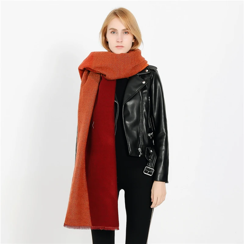 IANLAN Autumn Winter Casual Contrast Color Scarf Wrap for Women Fashion All-match Imitation Cashmere Orange Scarf Shawl IL00302