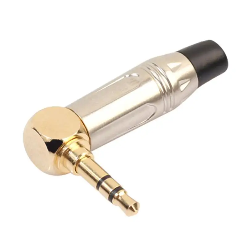 Adaptador de auriculares estéreo, convertidor de conector de soldadura, 3,5mm, 90 grados, ángulo recto, enchufe macho, chapado en oro