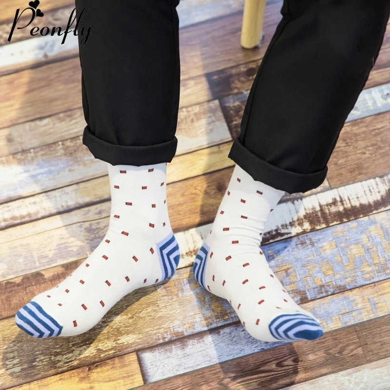 Fashion Mens Cotton Socks Colorful Jacquard Art Socks Hit Color Dot Long Happy Socks Men\'s Dress Sock 5pairs/lot