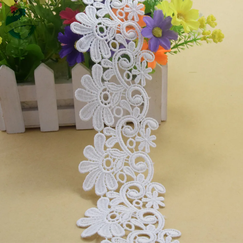 6.5cm White Polyester Embroidery French Lace Ribbon Fabric Guipure Diy Trims Warp Knitting Sewing Garment Accessories#3830