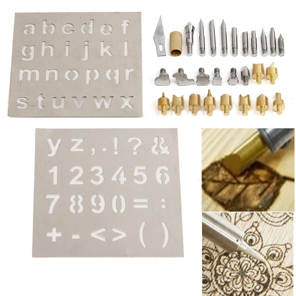 

28pcs x Wood Burning Soldering Pyrography Solder Tips With 2pcs Stencils Kit Tool