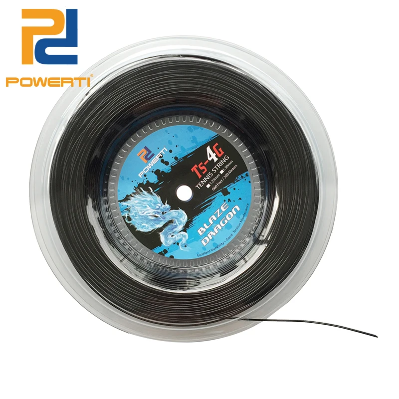 1 Reel Powerti 1.30mm/1.25mm Tennis String 4G Polyester Training Racket String 200m Reel Gym Sport Outdoor Black String