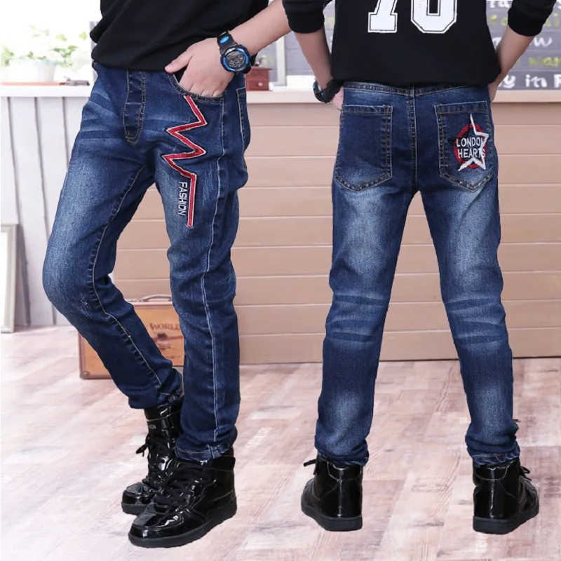 Children Boys Jeans 2021 Spring Kids Denim Pants Boys Casual Pencil Jeans Pants.4Y-15Y Children Letter Straight Trousers