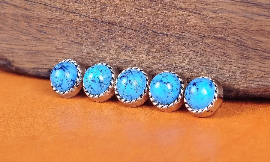 10PCS 10MM TURQUOISE VINTAGE SLIVER FLORAL ROPE LEATHER CRAFT WESTERN CONCHOS RIVETS STUDS FOR BELT BRACELET HANGBAG