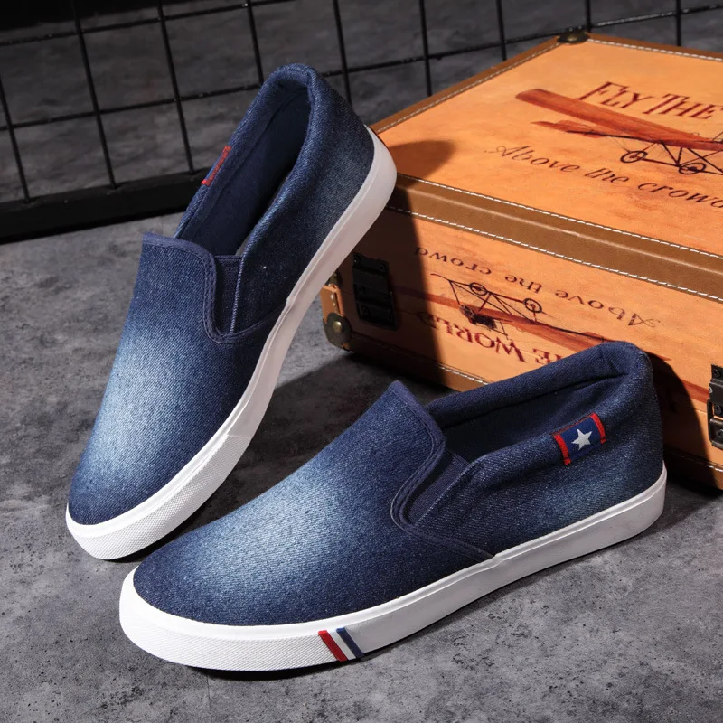 EXCARGO Canvas Shoes Sneakers Men Shoes Slip On 2019 Summer Fashion Shallow Casual Shoes For Men Denim Blue Sneakers For Men