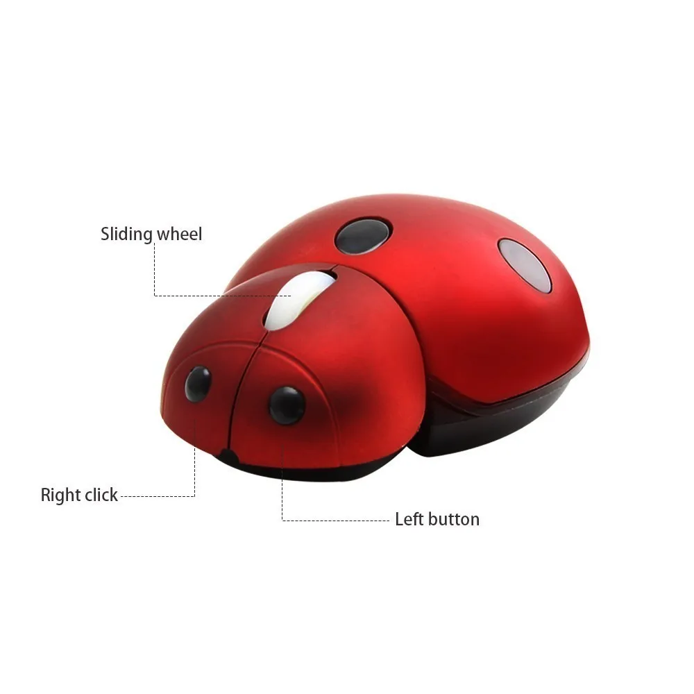 CHYI Wireless Laser Mini Ergonomic Computer Mouse Portable Creative Ladybug Shape Cute Usb Animal Mause Gift PC Mice For Laptop