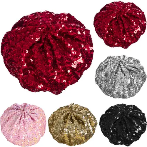 UK Muticolor Sequin Basco Hat Beret Disco Fancy Dress Party Costume Headwear