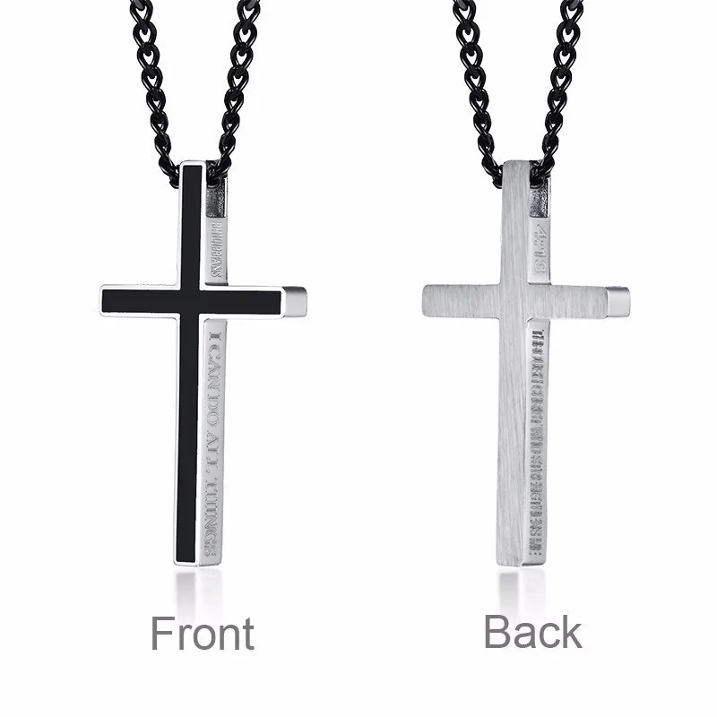 Unique Philippians 4:13 Bible Cross Necklaces for Women Man Stainless Steel Jesus Christ Prayer Unisex Religious Jewelry