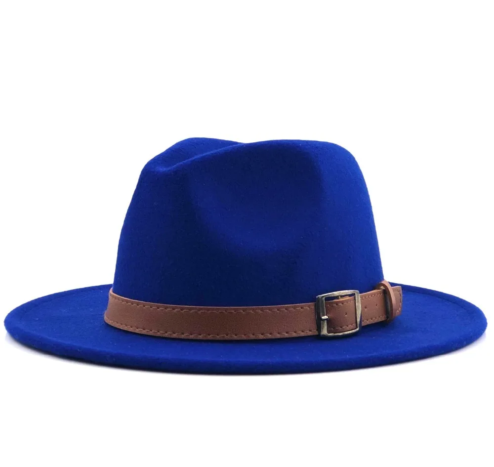 

Fashion Belt Solid Color Fedoras Big Size Autumn Winter Men's Top Hat Women's Felt Hat Male Big Visor Wool Luxury Vintage Jazz