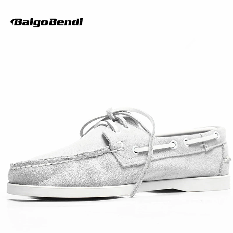 

Big Size 11 12 Classical Light Grey Boat Shoes Men Real Leather Casual Loafers Four Season Breathable