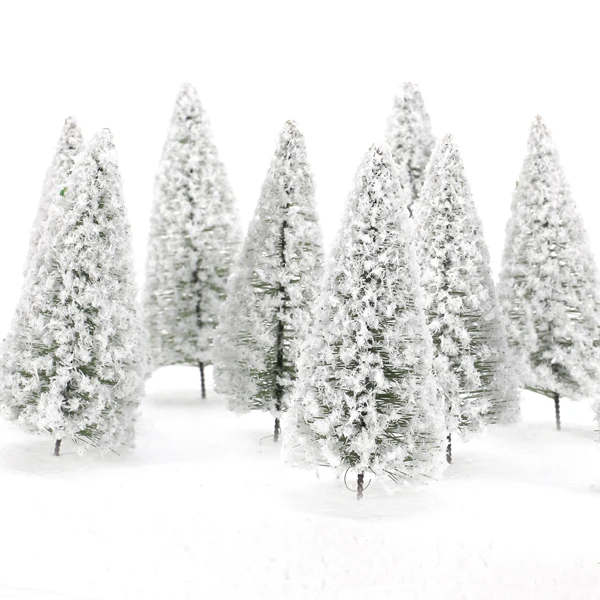 10pcs 10cm Scenery Landscape Model White Cedar Trees Winter White Snow Model Railroad Layout Scenery Landscape Street Trees