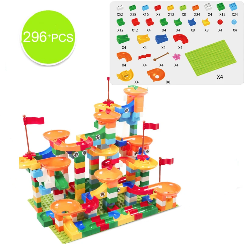 74-308PCS Marble Race Run Maze Ball Track Building Blocks ABS Funnel Slide Assemble Bricks Sets Children DIY Tracking Blocks