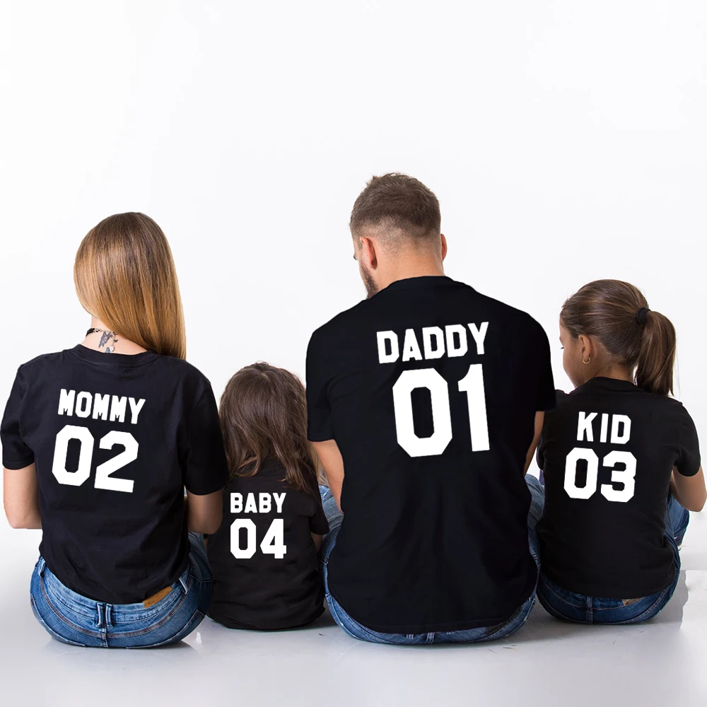 1pcs Family Team T-shirts Mommy and Me Dad 01 Mom 02 Baby Shirt Mom Team Baby Team Dad Family Matching Tee Tops Outfits