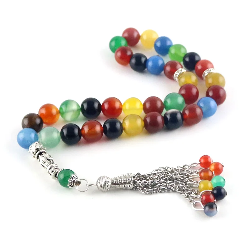 Multicolor Agate Beads 33 Islamic Rosary Muslim Jewelry Tasbih Allah Beaded Bracelet Ramadan Fashion Gifts tesbih Free Shipping